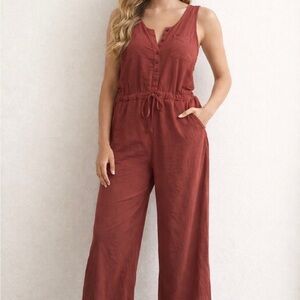 Universal Thread Rust Sleeveless Wide-Leg Jumpsuit with Drawstring